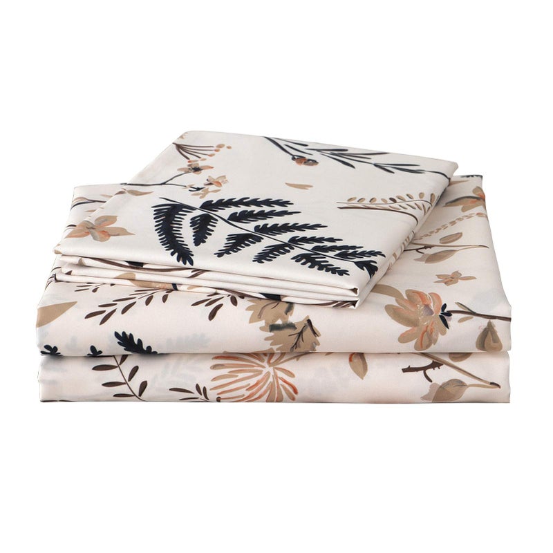 JSD Boho Floral Printed Sheet Set Queen Size 4 Piece, Soft Botanical Pattern Microfiber Sheets Extra Deep Pocket - Image 1